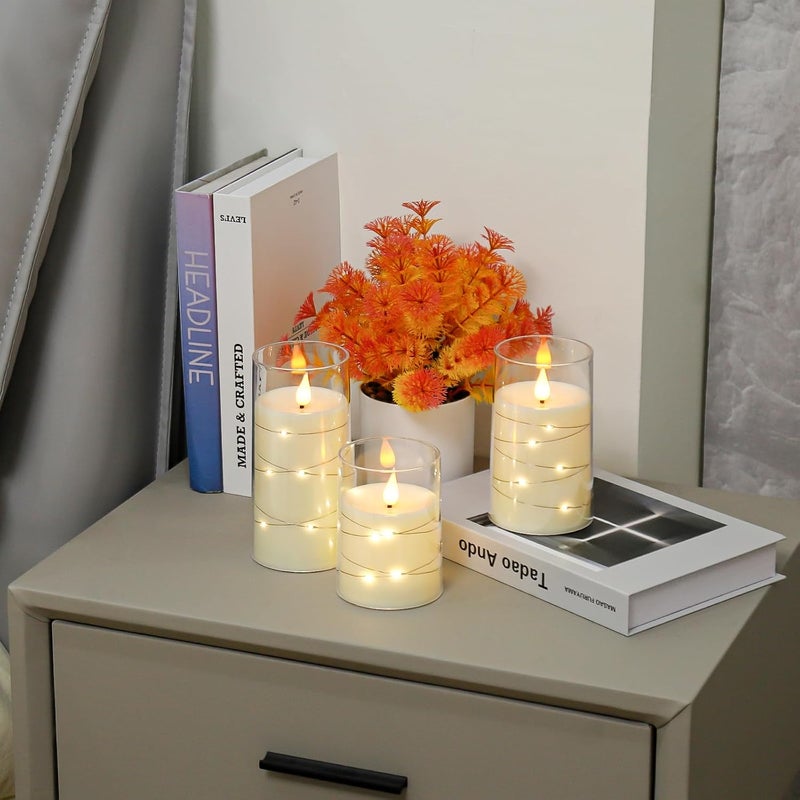 Aignis Flickering Flameless Candles Battery Operated Candles LED Candles with Remote Timer for Home/Wedding/Birthday/Holiday Decor, Warm White 3D Flame Set of 3 (D3 xH4 5" 6") - Image 2